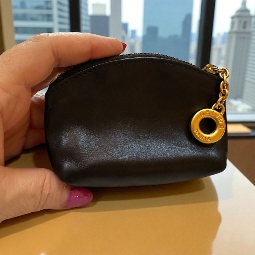 Celine Black Leather Zip Coin Pouch w/ Gold Hardware - Picture 1 of 10